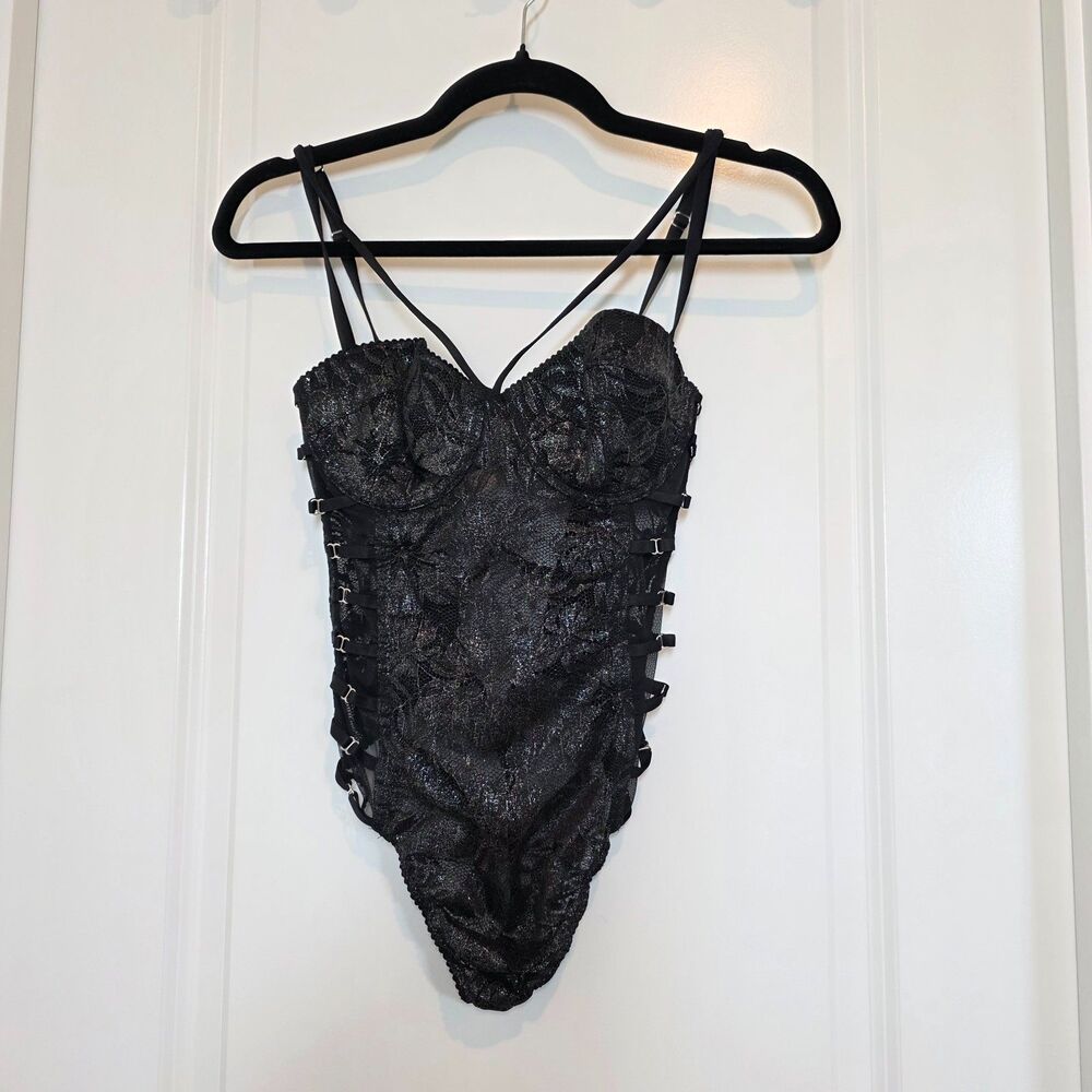 Victoria’s Secret Lace Underwire Corset Bodysuit 34B Dark Romance Lingerie Sheer